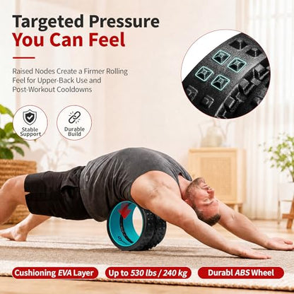 GymCope Back Roller for Back Pain Reliefn & Stretching, Deep Tissue Massage Roller Supports Up to 530 lbs / 240 kg, 5.5''-7.5'' Curved Foam Roller for Home Physical Stretching (Blue, Medium) - size: Medium
