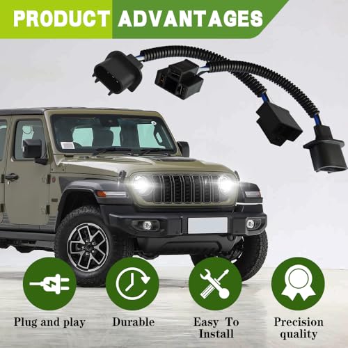 2PCS H13 9008 Male to H4 9003 Female Wiring Harness Adapters, Headlight Wiring Harness, Heavy Duty Retrofit Pigtail Socket, Car Bulb Modification Accessory Compatible with Jeep Wrangler JK JKU