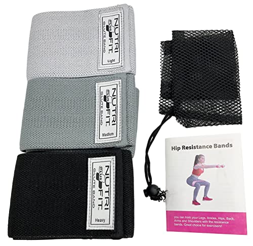 NutriFit Plus Fabric Resistance Bands Set – 3 Booty Bands for Glutes & Legs, Non-Slip, Carry Bag