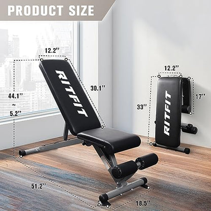 RitFit Adjustable/Foldable Utility Weight Bench for Home Gym - color: Sliver