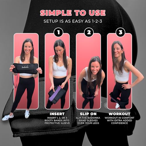BADONKA Band Protective Sleeves for Booty Bands - Includes 3 Optional Fabric or Latex Resistance Loops - 3 Resistance Levels - Glute & Leg Workout Bands for Women & Men