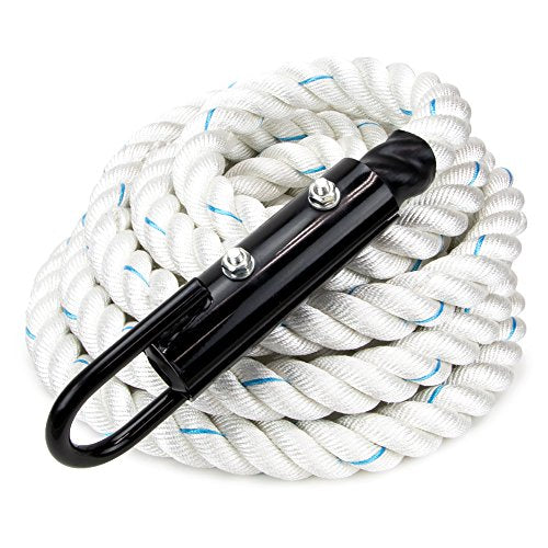 Crown Sporting Goods 1.5" Gym Climbing Rope for Adults - Poly Dacron Twist with Carabiner Eyehook - Strength Conditioning, Physical Education Fitness Equipment, Home Workout