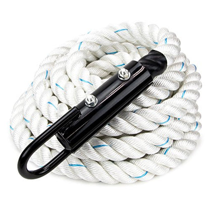 Crown Sporting Goods 1.5" Gym Climbing Rope for Adults - Poly Dacron Twist with Carabiner Eyehook - Strength Conditioning, Physical Education Fitness Equipment, Home Workout