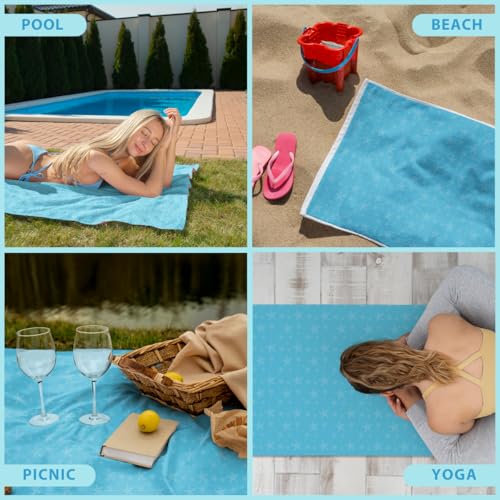 Microfiber Beach Towel Sand Free Quick Dry Oversized Lightweight Starfish Polka Dot Sky Blue Nautical Pattern Travel Blanket Swim Pool Accessories 71 x 32 Inches 1 Pcs - color: Sea