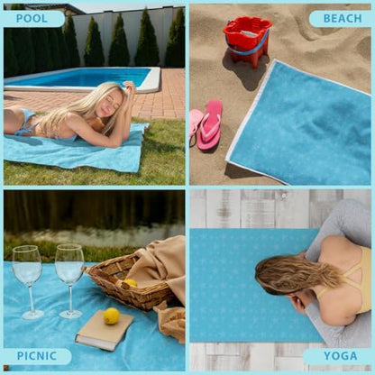 Microfiber Beach Towel Sand Free Quick Dry Oversized Lightweight Starfish Polka Dot Sky Blue Nautical Pattern Travel Blanket Swim Pool Accessories 71 x 32 Inches 1 Pcs - color: Sea