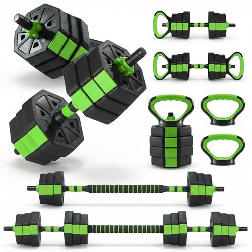 Adjustable Weight Set 66/88 Lbs, 4-in-1 Dumbbell Set and Barbell Weight Set for Home Gym, Converts to Kettlebell & Push-Up Stand, Free Weights Dumbbells Set for Men & Women Full Body Workout