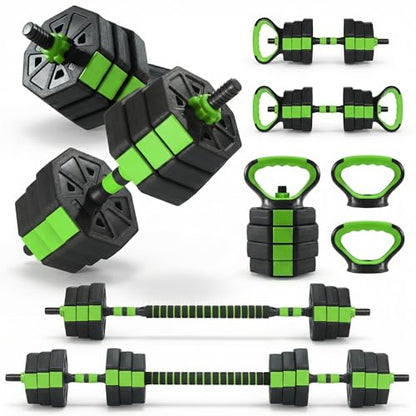 Adjustable Weight Set 66/88 Lbs, 4-in-1 Dumbbell Set and Barbell Weight Set for Home Gym, Converts to Kettlebell & Push-Up Stand, Free Weights Dumbbells Set for Men & Women Full Body Workout