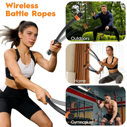 Ropeless Battle Ropes with Weighted Springs, Portable Cordless Battle Ropes for Home Gym, Adjustable Resistance Full-Body Workout Equipment for HIIT, Strength Building, and Low-Impact Aerobic Training