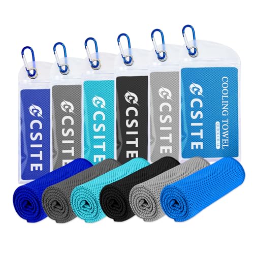6 Pack Cooling Towels (47"x12") for Neck and Face, Ice Towel for Hot Weather, Soft Breathable Chilly Gym Towels, Microfiber Towel for Work Out, Yoga, Running, Camping & More Activities - color: Light Blue/Dark Blue/Dark Gray/Lake Blue/Gray/Blue