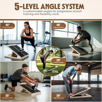 Slant Board for Plantar Fasciitis & Achilles Relief – Adjustable Wooden Incline Calf Stretcher for Ankle, Knee & Foot Therapy – Portable Stretch Board with Carry Bag & Loop Band