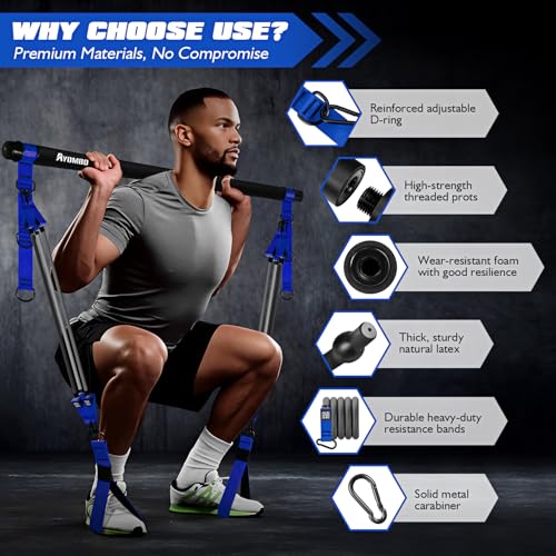Ayombo Pilates Equipment, Heavy Duty Pilates Bar Kit with Resistance Bands, Portable Gym Adjustable Exercise Bands, Home Squat Training, Arm, Abs, Waist, Chest Strength Workout Equipment for Men - size: 270LBS