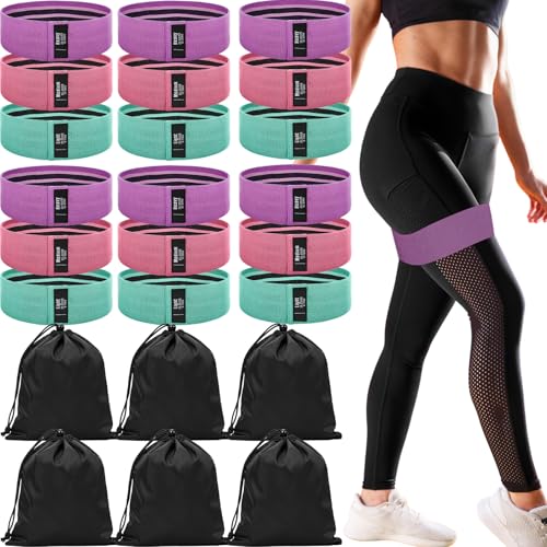 Shappy 18 Pcs Resistance Bands for Working Out Non-Slip Fabric Elastic Exercise Bands for Women Men 3 Set of Stretch Exercise Workout Supplies for Hip Legs Thigh Glutes for Yoga Starter Set Pilates