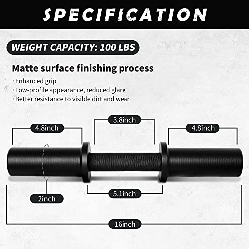 16" Olympic Dumbbell Handle, Dumbbell Bar for 2-inch Olympic Weight Plates, Loadable Dumbbells for Home Gym Strength Training, 2 Pair of Spring Collars Included