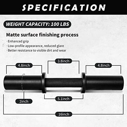16" Olympic Dumbbell Handle, Dumbbell Bar for 2-inch Olympic Weight Plates, Loadable Dumbbells for Home Gym Strength Training, 2 Pair of Spring Collars Included