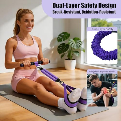 Pedal Resistance Band with Handle, Upgraded 3 Tube Adjustable Foot Pedal Resistance Band, Natural Rubber Exercise Bands for Abdomen, Waist, Arm, Leg Stretching Training