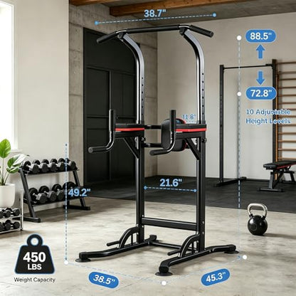 Pull Up Bar, Multifunction Power Tower Dip Bar Station Home Gym Strength Training Workout Equipment for Pull-up Push-up Dips