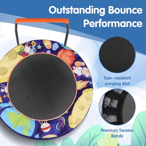Goplus Foldable Toddler Trampoline for Kids, 36'' Recreational Mini Trampoline w/20 LED Lights, Foam Handle, Padded Safety Cover, Indoor Outdoor Exercise Rebounder for Boys Girls Aged 3-6 - style: Purple-Outer Space