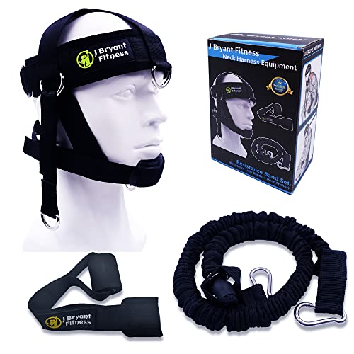 J Bryant Neck Harness Head - Weight Lifting with Resistance Tube Bands - Door Anchor Set Adjustable Neck Training Strap Exercise Equipment - color: Black-M(20"-23")