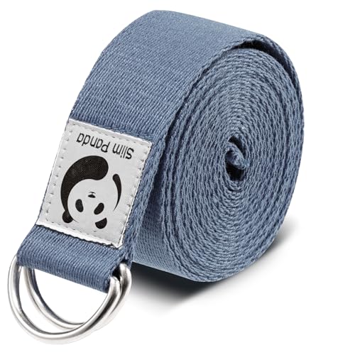 Slim Panda Yoga Strap for Stretching,Cotton Yoga Strap with Adjustable D-Ring Buckle,Non-Elastic Yoga Belt for Pilates,Gym Workouts,Physical Therapy,Improve Flexibility - color: Gray Blue, size: 8 Feet