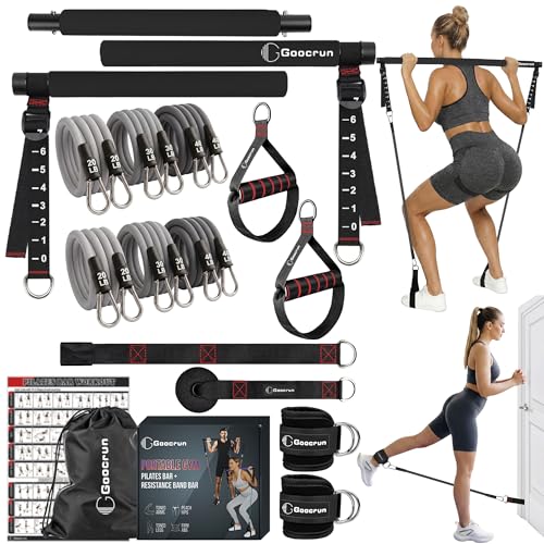 Portable Pilates Bar Kit with Resistance Bands for Men and Women - 3 Set Exercise Resistance Bands - Multifunctional Home Gym - Supports Full-Body Workouts – with Fitness Poster and Video - color: 20.30.40 LBS - Gradient Black, size: Multifunc-Level