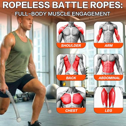 Ropeless Battle Ropes for Home Gym, Portable Cordless Weighted Battle Rope - size: Standard Gray