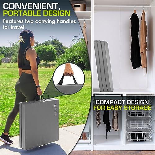 ProsourceFit Tri-Fold Folding Thick Exercise Mat 6’x2’ with Carrying Handles for MMA, Gymnastics, Stretching, Core Workouts