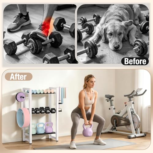 Small Dumbbell Rack，Heavy Duty Adjustable Dumbbell Weight Rack with Side Hooks,Gym Equipment Weight Set holderfor Dumbbell,Kettlebells Rack, Other Gym Accessories - size: 3-Tier