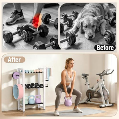 Small Dumbbell Rack，Heavy Duty Adjustable Dumbbell Weight Rack with Side Hooks,Gym Equipment Weight Set holderfor Dumbbell,Kettlebells Rack, Other Gym Accessories - size: 3-Tier