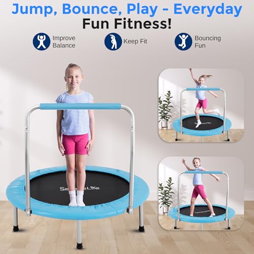 SereneLife 36″ Foldable Mini Trampoline for Kids - Compact Fitness Rebounder with Foam Handle - Safe, Stable Exercise Trampoline with 330lbs Max Load for Indoor/Outdoor Active Play & Exercise