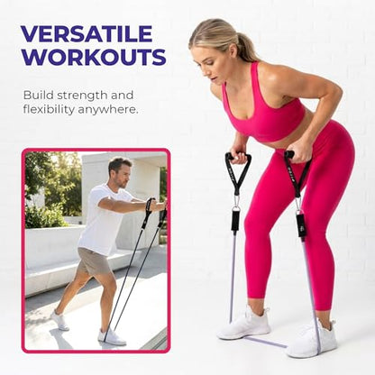 FitOn Resistance Bands with Handles - Elastic Bands for Muscle Mobility & Strengthening, Resistance Loops with Comfortable Foam Handle, Dual-Knit Design, Set of 2 with Pouch - Light 15lb & Medium 20lb