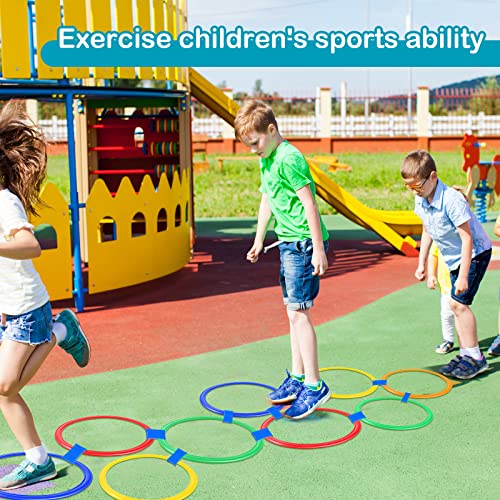 2 Sets of Hopscotch Outdoor Squares 20 Pcs Hopscotch Ring Game with 30 Pcs Connectors Outdoor Indoor Obstacle Course for Kids Playground Agility Training(11 Inch,Hoop) - style: Hoop