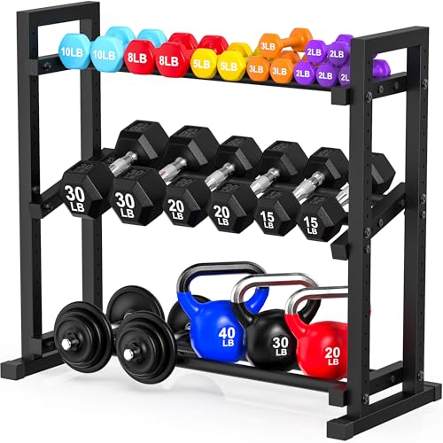 3-Tier Adjustable Dumbbell Rack, Weight Rack for Home Gym Storage, Heavy Duty Weight Stand for Dumbbells, Kettlebells & Free Weights, Space-Saving Dumbbell Rack Stand Only(Up to 450LB Capacity)