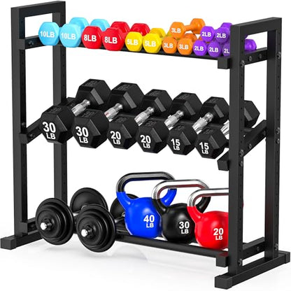 3-Tier Adjustable Dumbbell Rack, Weight Rack for Home Gym Storage, Heavy Duty Weight Stand for Dumbbells, Kettlebells & Free Weights, Space-Saving Dumbbell Rack Stand Only(Up to 450LB Capacity)