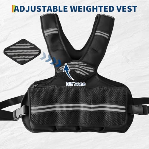Adjustable Weighted Vest, Neoprene Weight Vest for Jogging,Walking, Running with Reflective Strips and Mesh Pockets