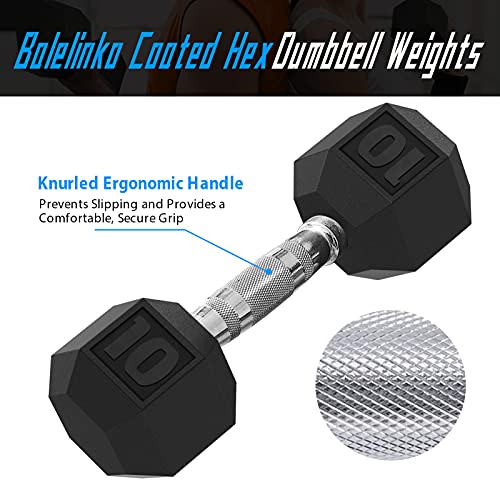Balelinko Hex Dumbbells Free Weights Set with Metal Handles Rubber Encased Solid Cast Iron Hex Dumbbell in Pair, 10 LBS