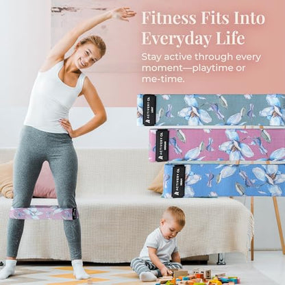 Fabric Resistance Bands for Women – Non-Slip Fitness Tool for Glutes, Legs & Full-Body Training – Ideal for Toning & Recovery – Includes Workout Guide & Travel Bag – 3 Pack