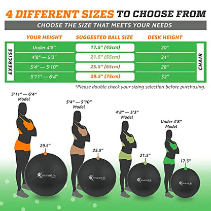 SmarterLife Exercise Ball, Yoga Ball for Gym, Balance, Stability, Pregnancy - color: Black, size: 45 cm
