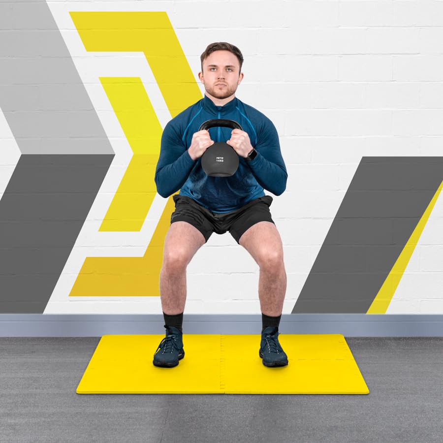 FORZA Interlocking Gym Flooring Tiles [24"x24"] - EVA Foam Mats with Non-Slip Surface – Protective Exercise Floor for Home & Commercial Gyms (Yellow, Pack of 4)
