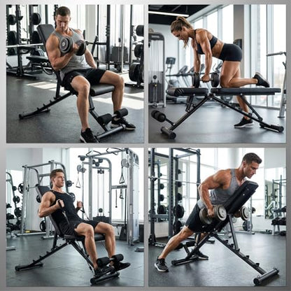 Foldable Adjustable Weight Bench for Home Gym, Flat/Incline/Decline Workout Bench Press, 440 LBS Multi-Functional Strength Training Bench for Weightlifting, Full Body Exercise