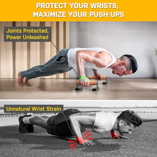 Parallettes Push Up Bar with Ergonomic Wooden Handles - Calisthenics Equipment - Non-slip Parallel Bars for Strength Training and Calisthenics - Pushup Handles Parallettes Bars - size: 9 IN