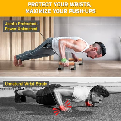 Parallettes Push Up Bar with Ergonomic Wooden Handles - Calisthenics Equipment - Non-slip Parallel Bars for Strength Training and Calisthenics - Pushup Handles Parallettes Bars - size: 9 IN