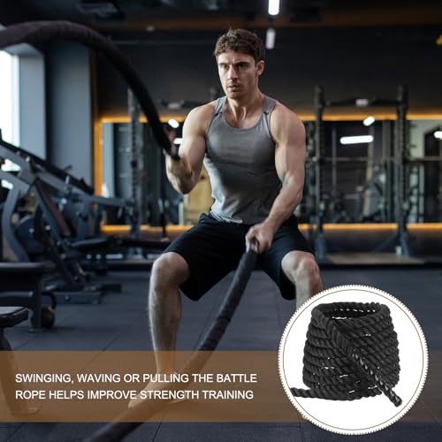 MECCANIXITY Battle Rope 10ft x 1 Inch Polyester Workout Rope Heavy Fitness Exercise Rope for Strength Training Home Gym Muscle Building, Black