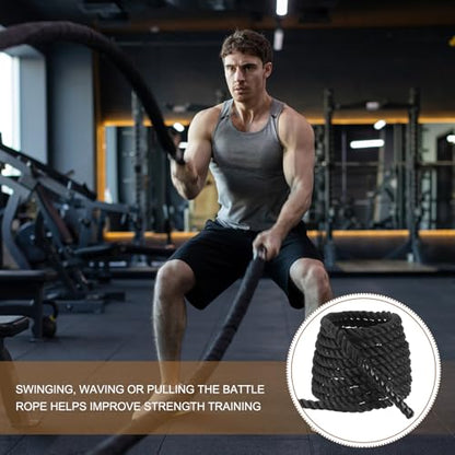 MECCANIXITY Battle Rope 10ft x 1 Inch Polyester Workout Rope Heavy Fitness Exercise Rope for Strength Training Home Gym Muscle Building, Black