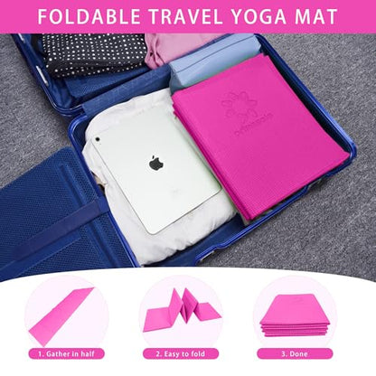 Primasole Folding Yoga Travel Pilates Mat Foldable Easy to Carry to Class Beach Park Tear resistant Travel Picnics 4mm Thick 9 Colors