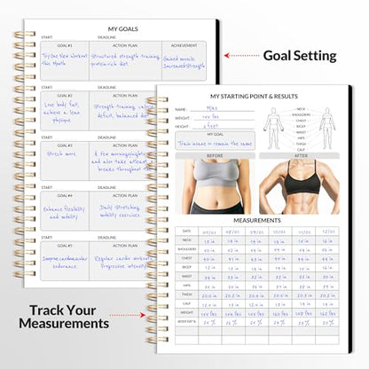 Fitness Journal Workout Planner for Women & Men, A5 (6.4" x 8.3") Workout Journal Log Book Planner Gift for Track Gym Essentials, Home Workouts, Track Progress, Achieve Wellness Goals, Black
