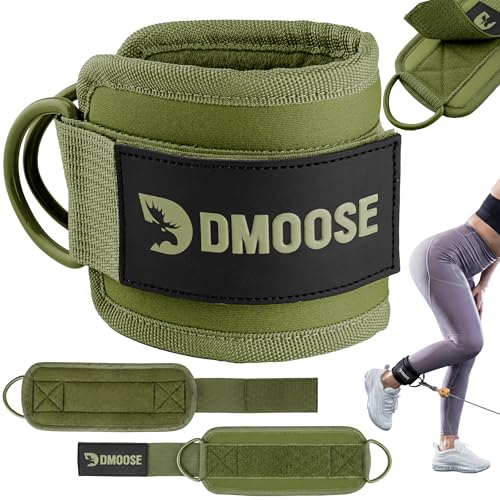 DMoose Fitness Ankle Strap for Cable Machine - One Size Fit with Premium Padding Cuffs, Ankle Bands for Working Out, Booty Workouts, Leg Extension, Hip Abductors, Kickbacks & Lower Body Exercises - color: Olive Green - Single