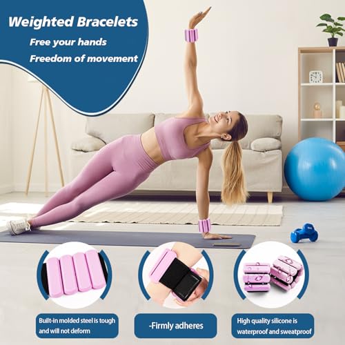Wrist and Ankle Weights for Women & Men 2 Pack (1lb Each), Adjustable Silicone Wearable Arm & Leg Weights for Pilates, Gym, Yoga, Cardio, Strength Training - color: Pink