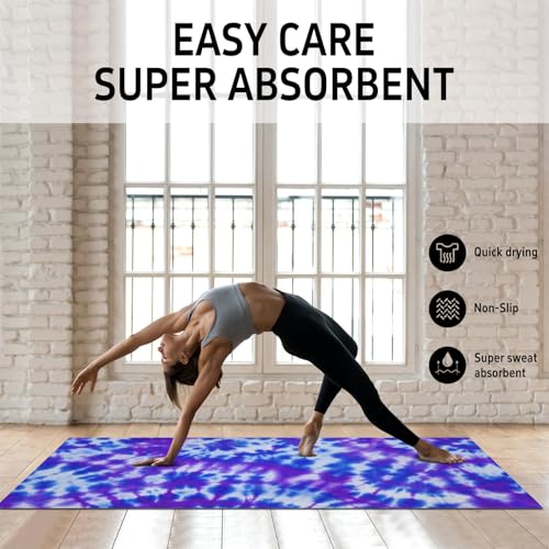 Hot Yoga Mat Towel with Corner Pockets Yoga Towels for Hot Yoga Non Slip with Travel Bag Sweat Absorbent Yoga Blankets Mat Cover for Workout Gym 70"x26" (Tie-dye-01, 70x26)