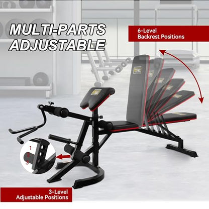 Fitvids Adjustable Weight Bench, Workout Bench for Home Gym, Adjustable 6 Position Utility Bench with Leg Extension and Preacher Pad, Leg Extension and Curl Machine, Multiple Styles