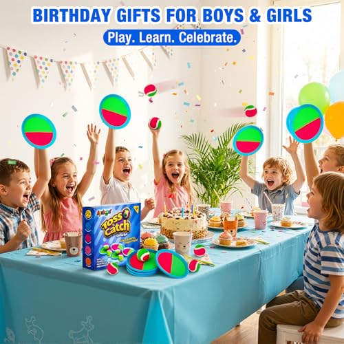 Toss and Catch Ball Game Outdoor Toys for Kids Yard Games Beach Toys Outside Games for 3 4 5 6 7 8 9 10 Year Old Boys Girls (Upgraded) - style: 4 Paddles 4 Balls
